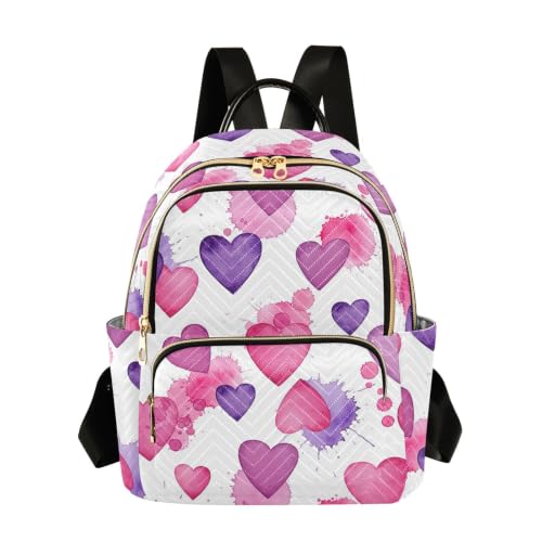 Sac à dos pour femme matelassé aquarelle cœur rose blanc, grand sac tendance multi-poches