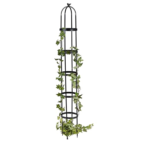 Evergreen Garden Metal Garden Obelisk Trellis for Climbing Plants Outdoor | Indoor Plant Trellis for Potted Plants | Floral Pattern Arch Trellis (7 Feet, Black)