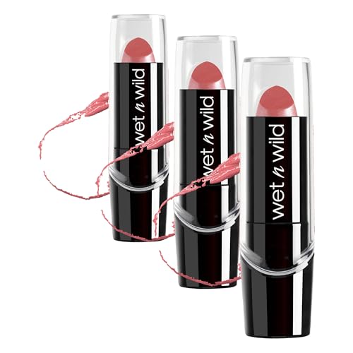 Image of wet n wild Silk Finish Lipstick, Hydrating Rich Buildable Lip Color, Formulated with Vitamins A,E, & Macadamia for Ultimate Hydration, Cruelty-Free & Vegan - Sunset Peach (Pack of 3)