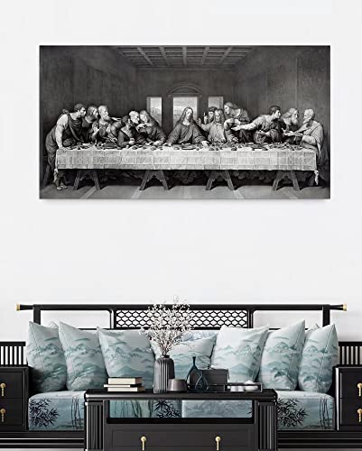 Black White Last Supper Canvas Wall Art -Large Jesus Lord Supper Poster Art Wall Decor Framed For Office Dinner Bedroom Living Room-20"X40" #TOP2