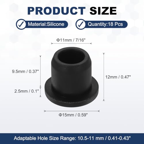 Image of MECCANIXITY 18pcs T-Shaped Silicone Plugs 11mm 7 /16 Inch Dia, Black | Snap in Plug Hole Seal Cover Round Rubber Stopper for 10.5-11mm Holes Kitchen Rubber Bulkheads Waterproof Sealing