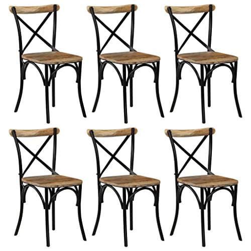 vidaXL 6X Bois de Manguier Massif Chaises à Dossier Croisé Chaises de Salle à Manger Chaises à Dîner Chaises de Repas Chaises de Cuisine Salon Maison Noir