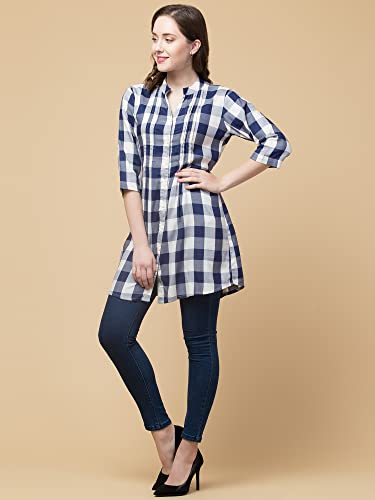 Image of Hive91 Off White Checkered Tunic for Women Made of Rayon