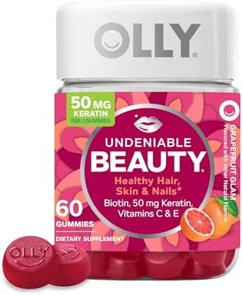 OLLY Undeniable Beauty Gummy, For Hair, Skin, Nails, Biotin, Vitamin C, Keratin, Chewable Supplement, Grapefruit, 30 Day Supply - 60 Count