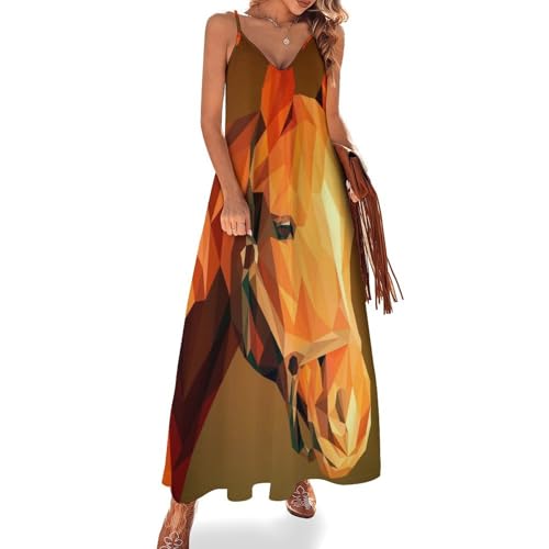 Robe longue femme ete sans manches au motif de cheval geometrique