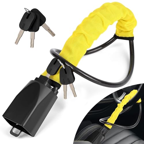 Steering Wheel Lock, Car Steering Wheel Locks, Heavy Duty Universal Steering Wheel to Seat Belt Lock, Double Car Anti Theft Device, Fits Most Vehicles, 3 Keys, Yellow