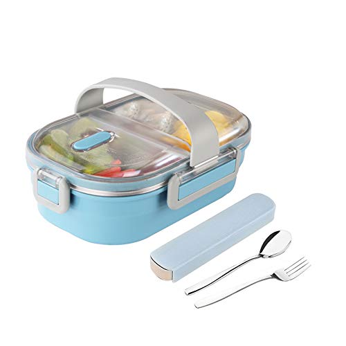 Arderlive Stainless Steel Bento Lunch Box With portable utensils, 2-Compartment Leakproof Portion Control Lunch Container For Kids Or Adults.(Blue)