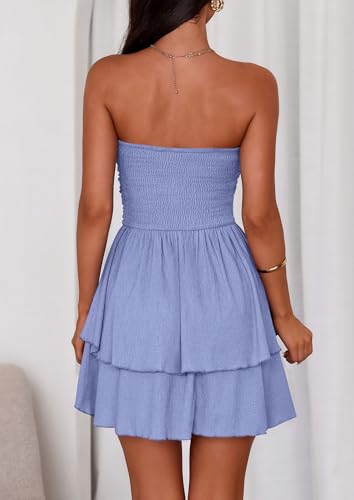 Image of PRETTYGARDEN Women's 2026 Summer Strapless Tube Mini Dress Off Shoulder Smocked Ruffle A Line Flowy Short Party Club Dresses