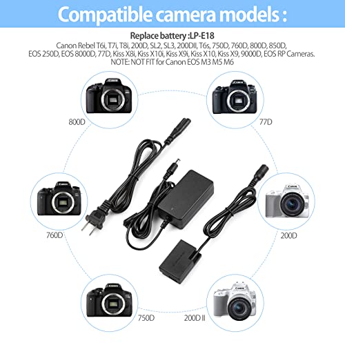 Enegon Ack-E18 Dr-E18 Dc Coupler Lp-E17 Dummy Battery Ac Power Adapter Kit For Canon Eos Rebel Sl2 Sl3 T6I T6S T7I T8I 200D 200D Ii 250D 750D 760D 800D 77D 8000D Kiss X8I X9I X10 Cameras. #TOP1