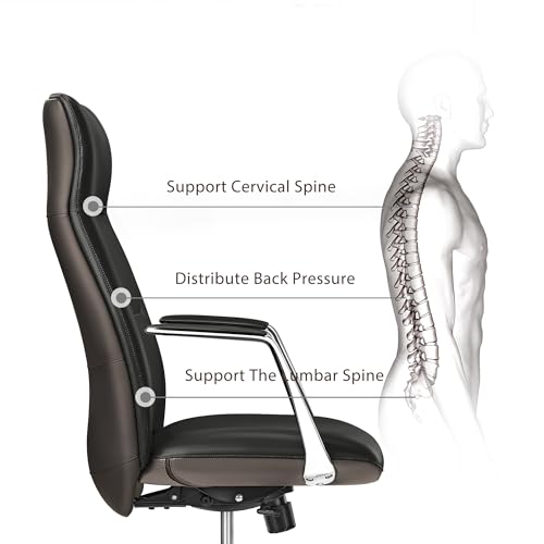 Image of EUREKA ERGONOMIC Royal Slim Executive High Back Black Leather Office Chair, Home Desk Chair for Adults, Big and Tall with Wheels, Swivel Rolling