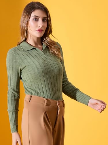 Image of 98 Degree North Women Ribbed Collar Neck Pullover-G1154-BROWN