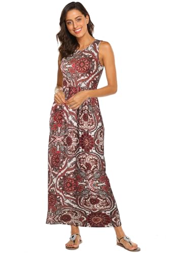 Image of Hount Women's Summer Sleeveless Striped Flowy Casual Long Maxi Dress with Pockets