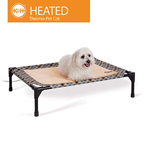 K&H Pet Products Thermo-Pet Cot Heated Elevated Dog Bed - Blue Plaid/Tan, Medium 25 X 32 X 7 Inches - Thumbnail 2