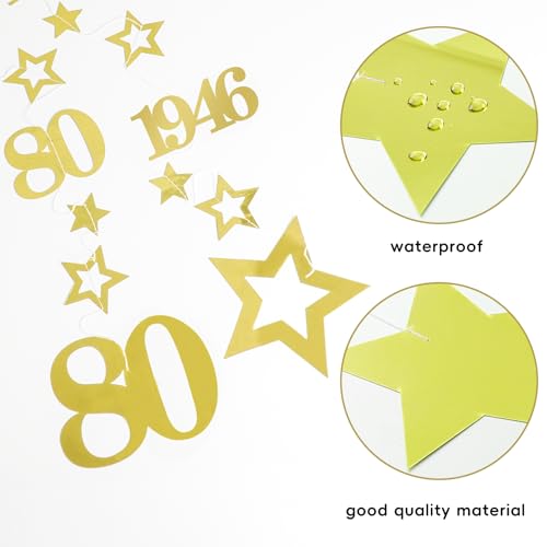 Image of Eucutur Gold 80th Birthday Decorations for Men Women, Pre-Strung Glitter Twinkle Number 80 Years Old Vintage 1946 Hanging Streamer Banner Party Supplies, Cheers 80th Birthday Anniversary Decor