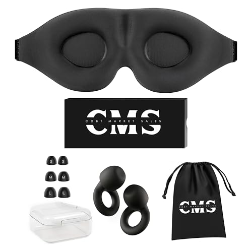 3D Contoured Sleep Mask with Earplugs Set - 100% Blackout Memory Foam Eye Mask for...