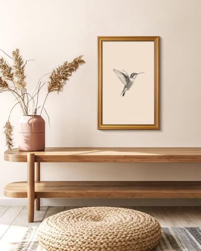 Image of VIYYIEA Vintage Gold Framed Wall Art for Living Room, Birds Canvas Prints Home Decor, Sketch Painting Picture, Bedroom Wall Decor Gifts for Friends or Family -【Hummingbird】-(24L x 16W)