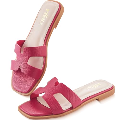 Image of Sandals for Women Dressy Comfortable Flat Open Toe Casual Cute Trendy Shoes Soft Faux Leather Slip On Ladies Slides for Summer