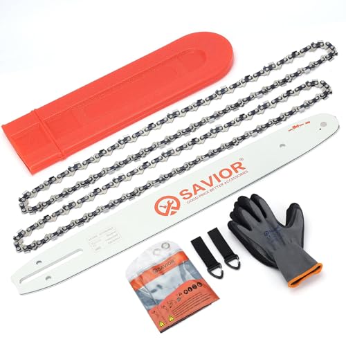 Savior Lot de 2 Chaînes de tronçonneuse avec Protège-guide et Guide de 35 cm - 3/8