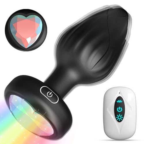 Anal Plug Adult Sex Toys - 10 Modes Vibrating Butt Plug with Crystal Diamond Colours Light Up Base Remote Control Vibrators Prostate Massager for Men Women Couples