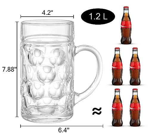 Yesland 2 Pack Beer Mug for Freezer, 1.2 L /40 oz Glass Beer Stein Mugs with Handle Large Heavy-Duty Beer Cups Drinking Glassware Pub Drinking Mugs for Bar, Alcohol, Beverages, Men, Clear - Image 3