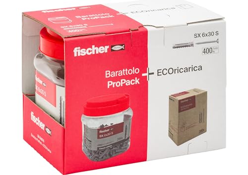 Fischer 400X Tasselli Sx 6X30 Con Vite, Pack Con Barattolo + Ecoricarica