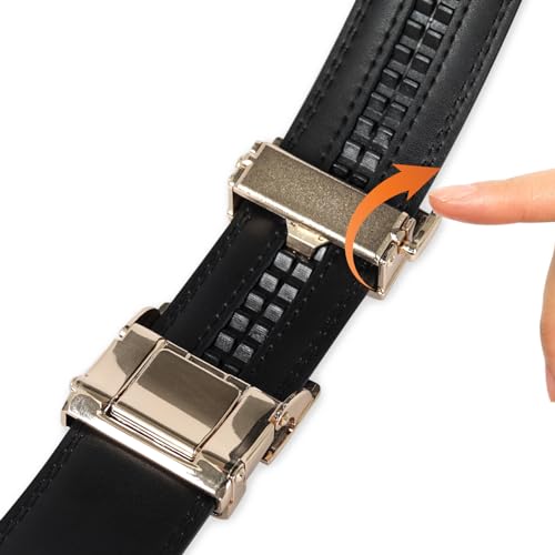 Image of Aurolran Men&Womens Leather Dress Belt Business Automatic Buckle Belt Color-Black Silver Gold