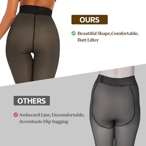 Image of X-CHENG 3 Pairs Fleece Lined Tights - Winter Warm Fake Translucent Tights Sheer Thermal Pantyhose Leggings for Women
