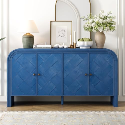 Luxury Multi-Functional MDF Sideboard Navy Blue Architectural Step Design Hallways,
