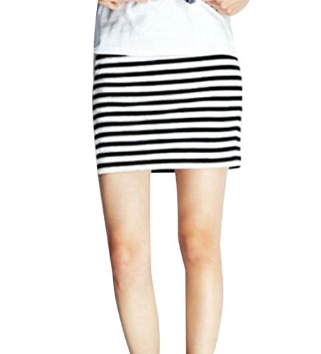 Women Black&White Stripe Hip Skirts Short Mini Stretchy Pencil Skirts3
