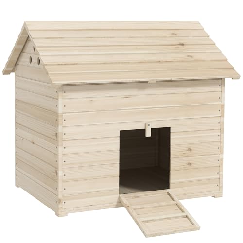 PawHut Abri pour Canards en Bois avec Toit ouvrant, 100 x 82,5 x 91 cm - Maison pour Canards et oies avec Ventilation et Porte-Rampe - poulailler Robuste 2-4 Animaux, Nettoyage Facile, Bois Naturel