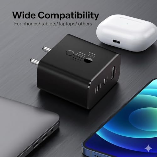 Image of Scalebee 65W GaN Fast Charger 3-Port Type C Wall Charger Power Adapter (2 USB-C & 1 USB-A) PD 3.0 Compact Travel Charging Station for MacBook Pro /Air, iPhone 15 /14 /13, iPad, Samsung, Laptops