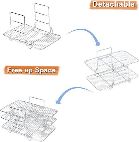 Air-Fryer-Rack-Compatible-with-Ninja-DZ201-DZ401-PowerXL-Double-Basket-Air-Fryers-Rack-3-Layers-Rack-Electric-Fryer-304-Stainless-Steel-Toast-Rack-Multi-Layer-Grill-Rack-2-Oil-Brush-2-PACKS Air Fryer Rack Compatible with Ninja DZ201 DZ401 PowerXL Double Basket Air Fryers Rack 3 Layers Rack Electric Fryer 304 Stainless Steel Toast Rack Multi Layer Grill Rack 2 Oil Brush 2 PACKS