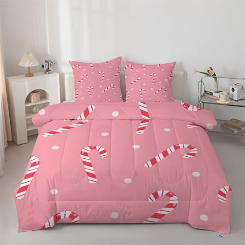 buyluhn Edredón individual con diseño de bastón de caramelo, reversible, para todas las estaciones, tamaño individual, 7.5 tog, edredón de lunares, lavable a máquina, para cama, verano, invierno