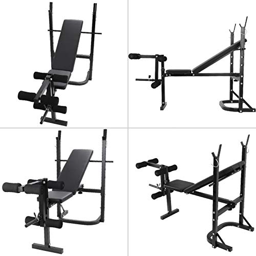 Adjustable Olympic Weight Bench Power Tower Workout Dip Station with Preacher Curl Leg Trainer Multi-Functional Weight Bench Set for Indoor Gym Home Fitness Exercise (US Stock)