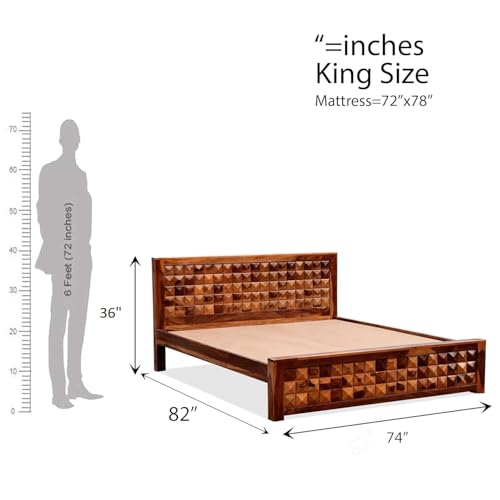 Image of Niwar Solid Sheesham Wood King Size Bed Without Storage (78x72) Double Bed King Size Cot for Bedroom (Natural Finish)