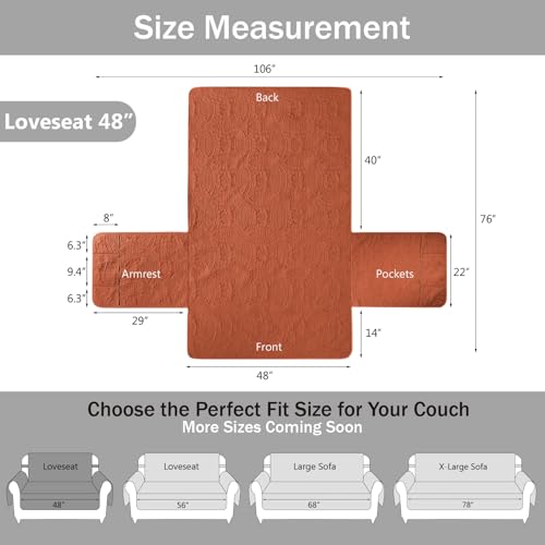 Image of Orange Loveseat Covers for 2 Cushion Couch, Water-Repellent Covers for Love Seat, Washable Quilted Couch Covers, Pet Friendly Sofa Slipcovers (Loveseat 48 inch, Burnt Orange)