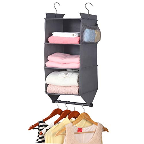 MAX Houser Hanging Closet Organizer with Garment Rod, 3-Shelves Hanging Sweater Organizer