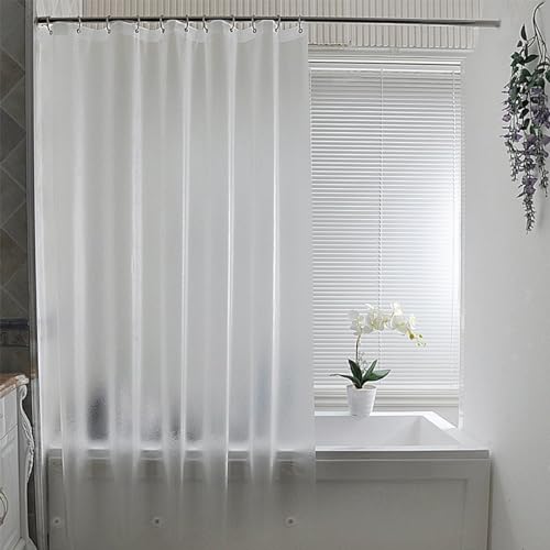 Shower Curtain Mould Proof 180x180cm,ECO Shower Curtain Semi Clear PEVA Waterproof Heavy Duty Bathroom Curtains with 3 Magnets,12 Plastic Hooks Quick-Drying Washable Bath Shower Curtain Home Decor
