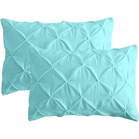 Pillow Cases Standard Size, Aqua Pillowcases, 800 Thread Count Long-Staple Pure Natural Cotton Soft Pinch Pleated Pillow Shams Set of 2, Decorative Pillow Covers 20X30 Inches Cover