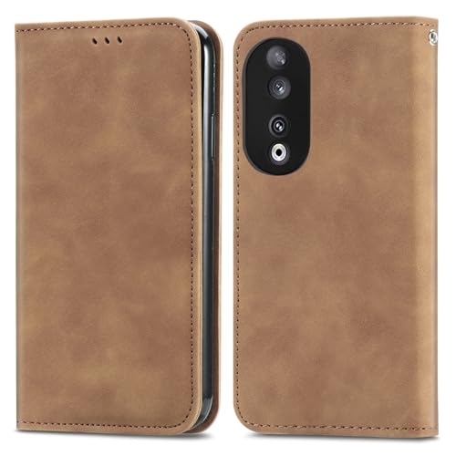 Cracedily Handyhülle für Honor 90 Hülle Klapphülle Premium Lederhülle Klappbar Flip Case Tasche Magnet Kartenfach Standfunktion Klapphülle Schutzhülle für Honor 90 5G Kaffee