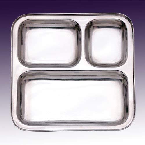 Kitchen Stainless Steel 3 Divided Plate - 3 Compartment Dish  Stainless Steel Dinner Plate  3 Sections Divided Plate  3 Section Plate - Mess Trays  Tableware