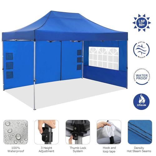 Image of COBIZI 10x15 Pop Up Canopy Tent with 4 Sidewalls,Heavy Duty Canopy,Blue