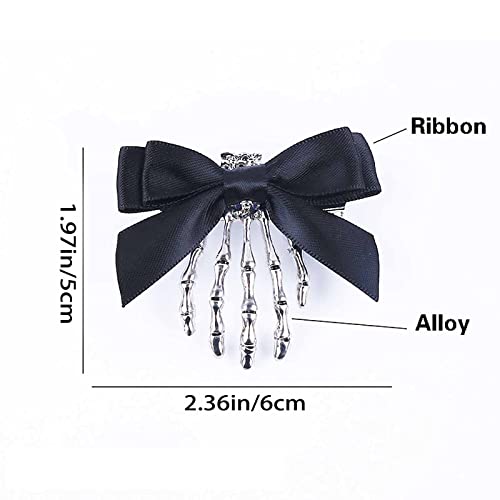Utavu 2Pcs Skeleton Hand Hair Clips With Bowknot thumb #3