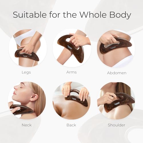 Image of Scienlodic Gua Sha Massage Tool with Handle (Resin) Larger Guasha Body Scraping Tool for Back Legs Neck Massage, Lymphatic Drainage, Cellulite Remove - Large Brown