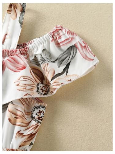 Floerns Girl's Floral Cold Shoulder Belted Dress Ruffle Sleeve A Line Short Dresses3