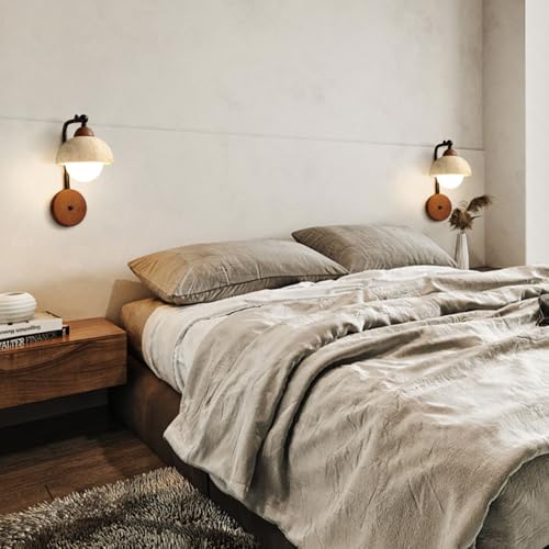 Lámpara de pared de travertino amarillo y madera de granja con interruptor 4