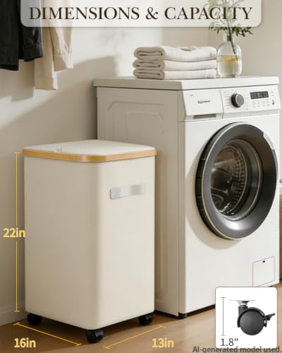 Image of Laundry Hamper with Wheels, 75L Large Clothes Hamper with Removable Inner Bag, Collapsible Dirty Clothes Basket for Dorm, Rolling Dirty Clothes Basket for, Bedroom, Bathroom, Laundry Room