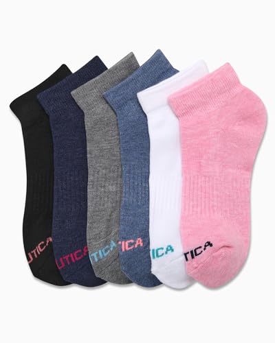 Image of Nautica Womens Quarter Socks Athletic Cushion Moisture Wicking Socks 6 Pack | Stretch Performance Dri-Motion Fabric, Cushioned with Arch Support, Breathable Mesh Panels, Quarter Cut, Shoe Size 4-10