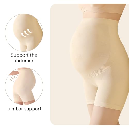 Fllyvly Umstandshose Kurz Unter Kleid Schwangerschaft Anti Chafing Shorts Überbauch, Hautfarben, Ideal Unter Kleidern und Röcken, Komfortable Schwangerschaftsunterwäsche, 1 Stück