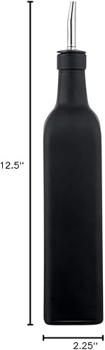 Miniatura 10 de RW Base Dispensador de aceite de oliva de vidrio negro de 17 onzas, con vertedor de acero inoxidable, 2 14 pulgadas x 2 14 pulgadas x 12 12